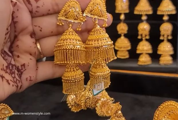 long bridal gold jhumka design