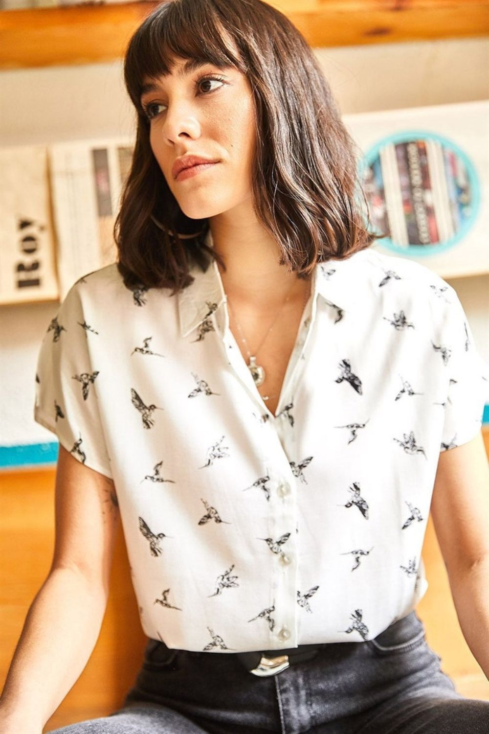 Bird print blouse for women 