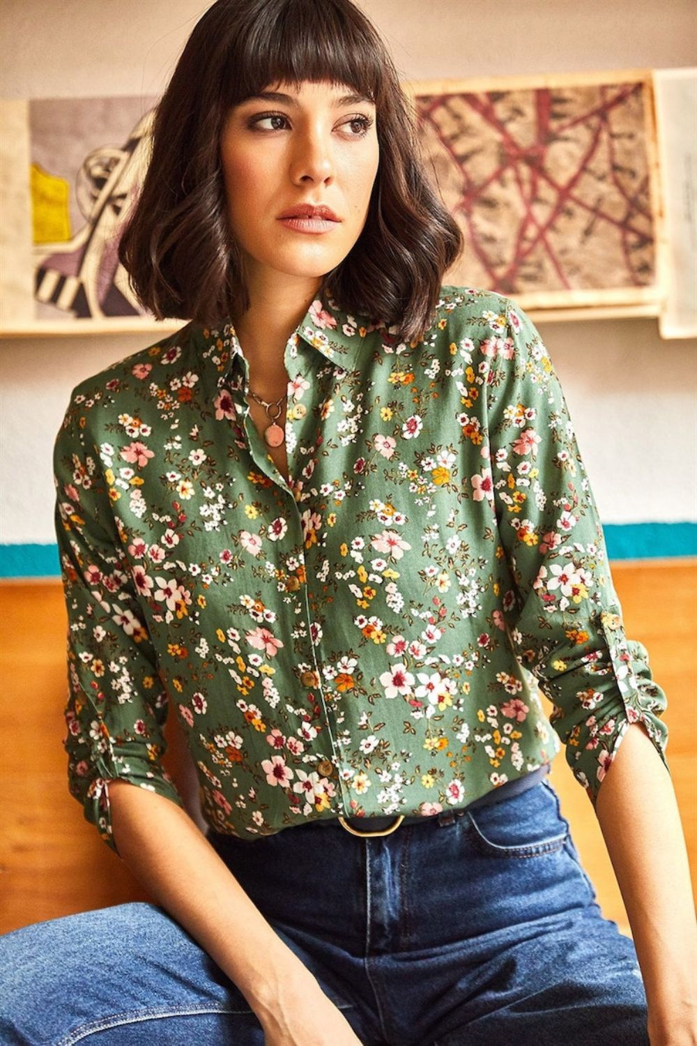 Floral button down shirt for women 