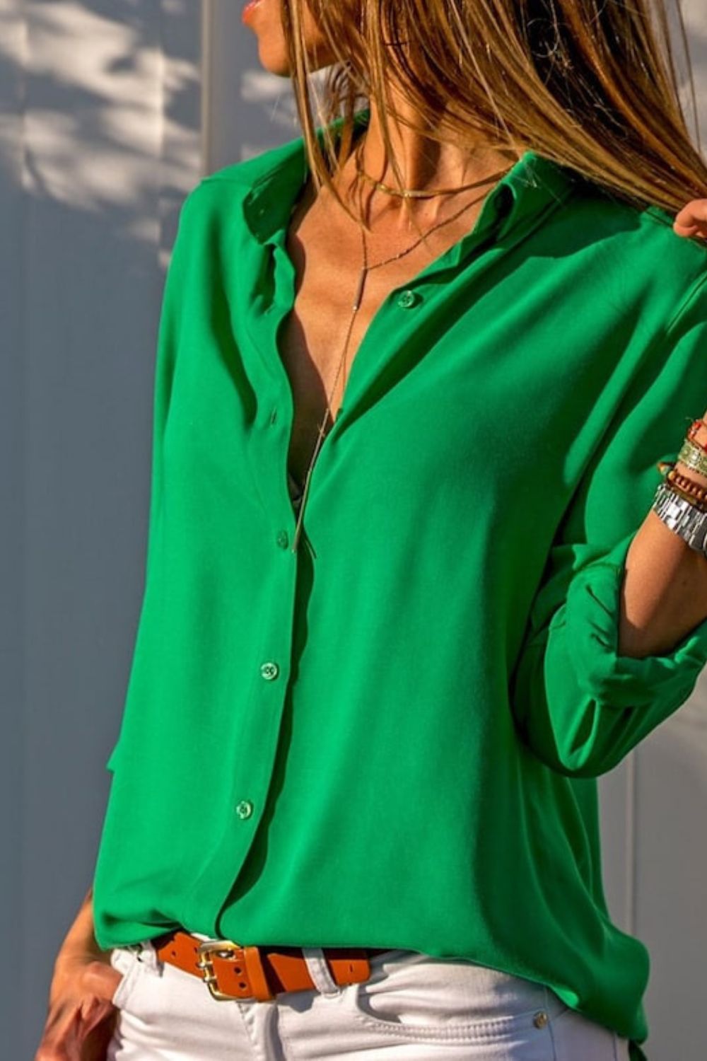 Green colour women down blouse 