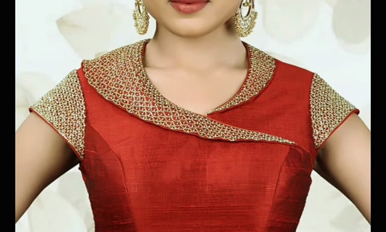 Stylish Neck with Collar Blouse Design