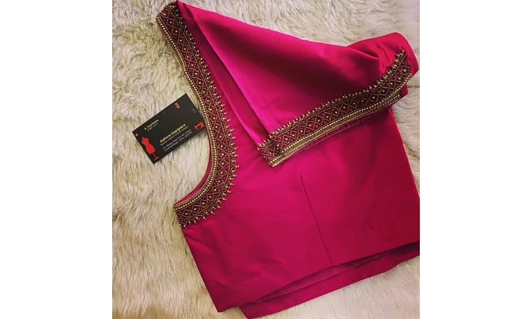 Simple aari work designs for pink blouse