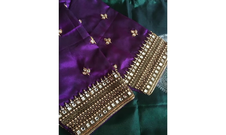 Purple Aari Work Blouse Designs