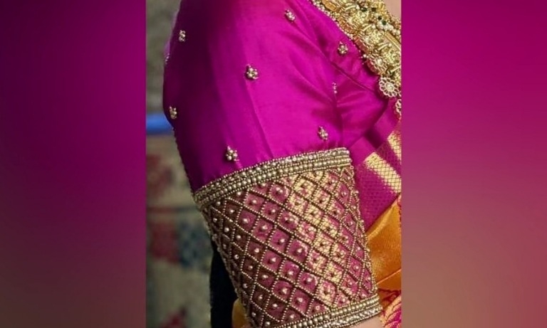 Traditional Aari Work Bridal Blouse Hand Design