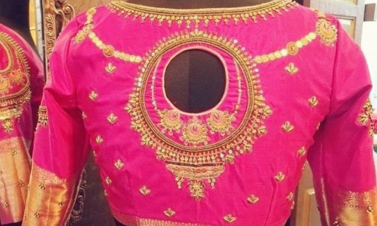 Traditional Simple Thread Work Blouse Designs Front and Back