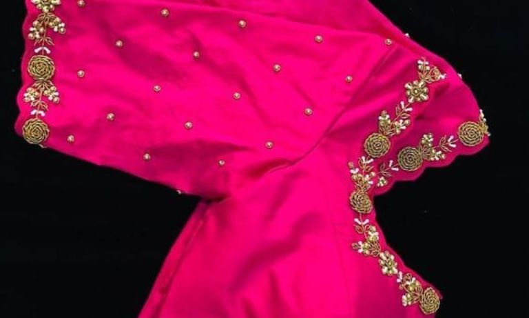 Traditional Simple Thread Work Blouse Designs Front and Back Images