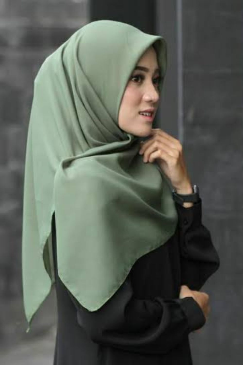 Black Shirt and Pant with Saga Green Hijab