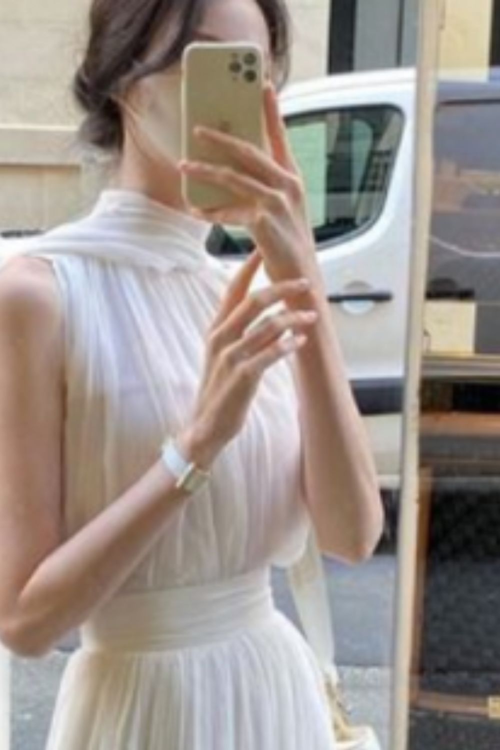 Sleeveless White Dress Sifon Aksen Belt 