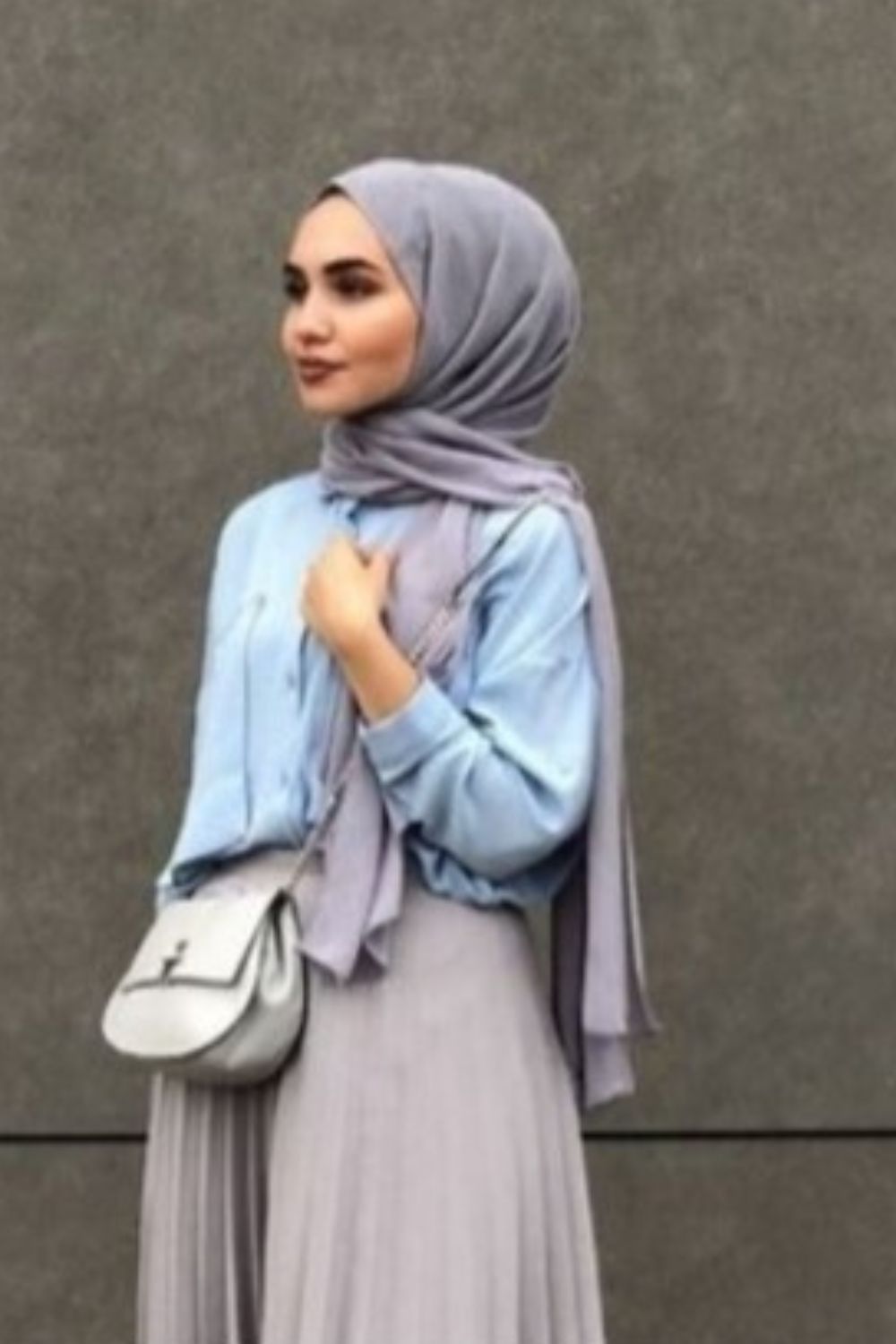 Gray Color Hijab for Light Blue Dress