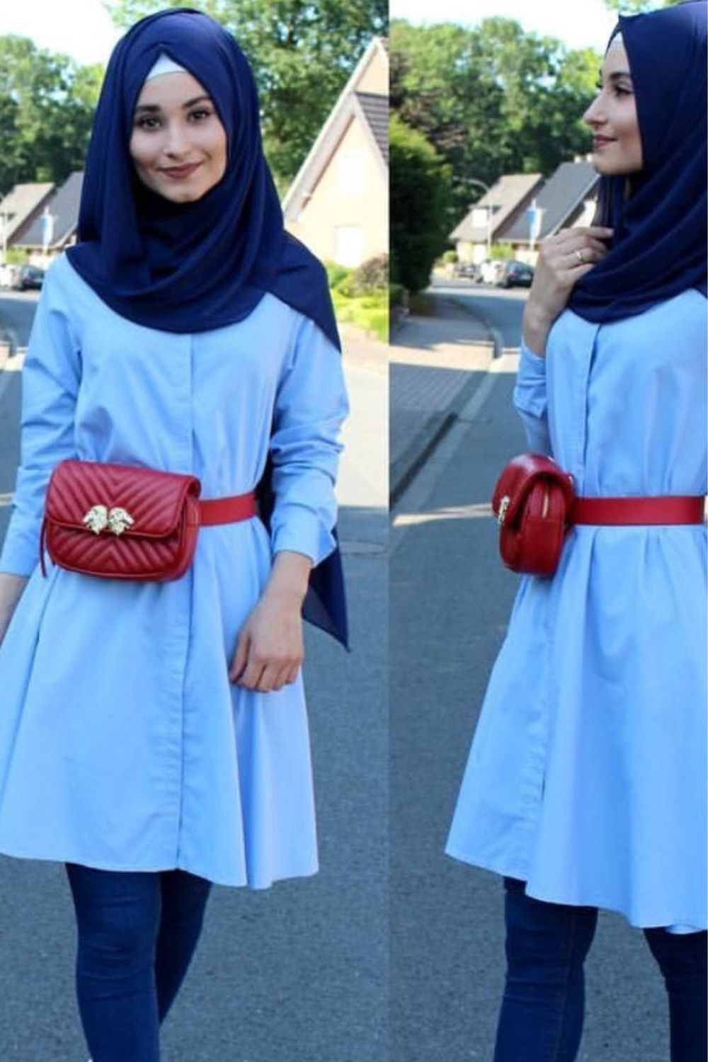 Navy Color Hijab for Light Blue Dress