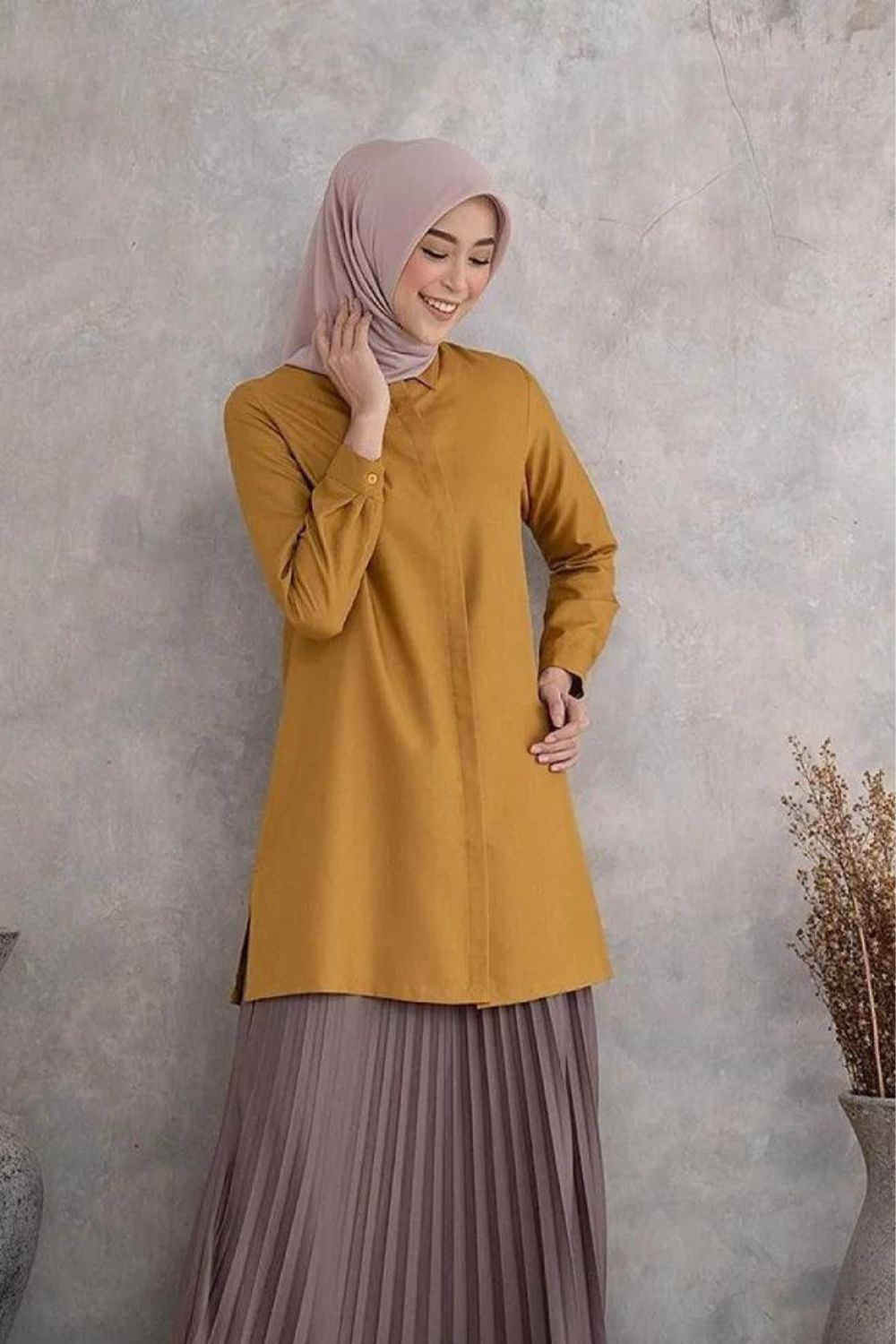 Nude Color Hijab for Mustard Yellow Shirt