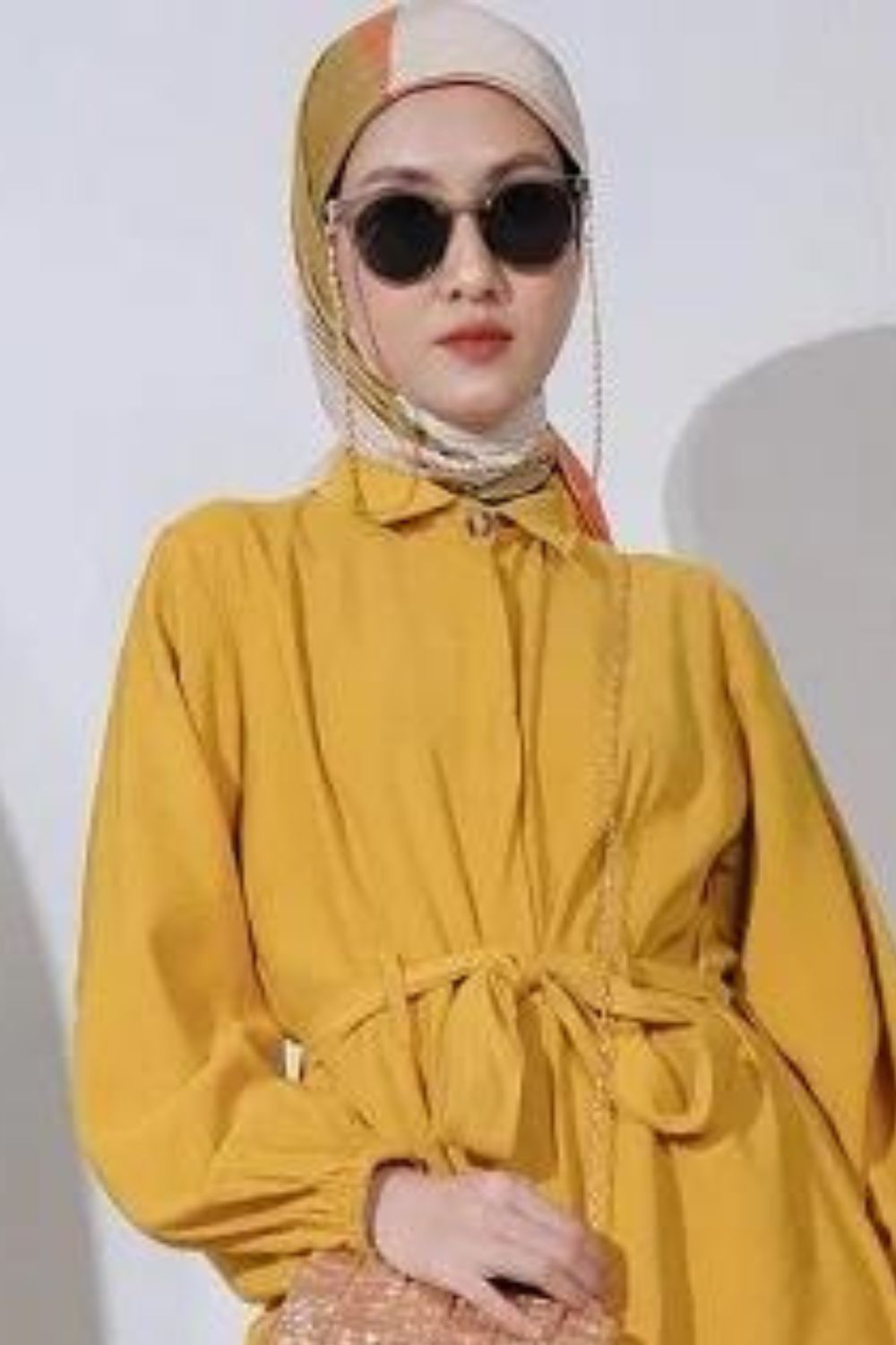 Patterned Hijab for Mustard Yellow Shirt