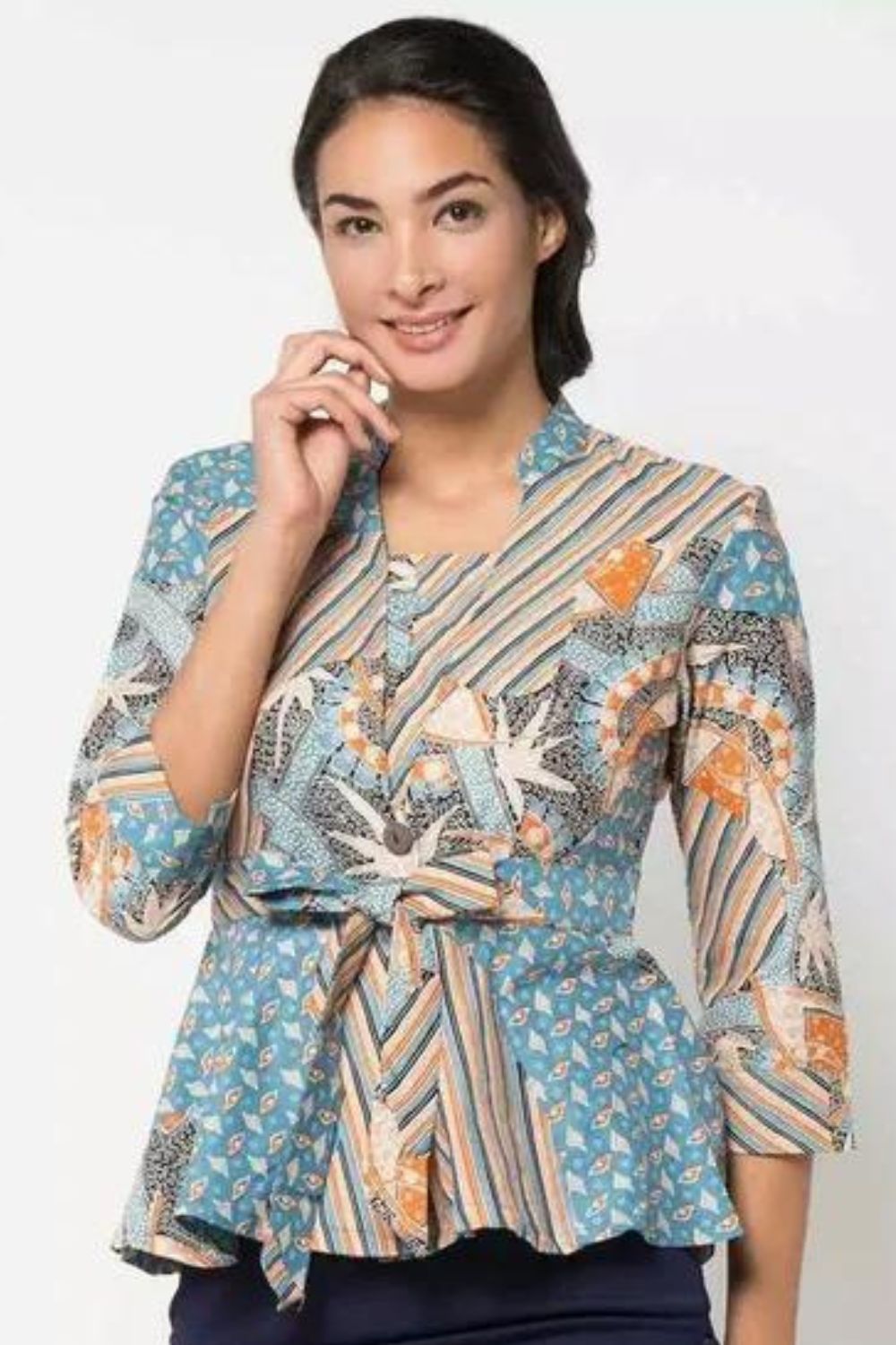 Batik shirt with Ribbon Accent